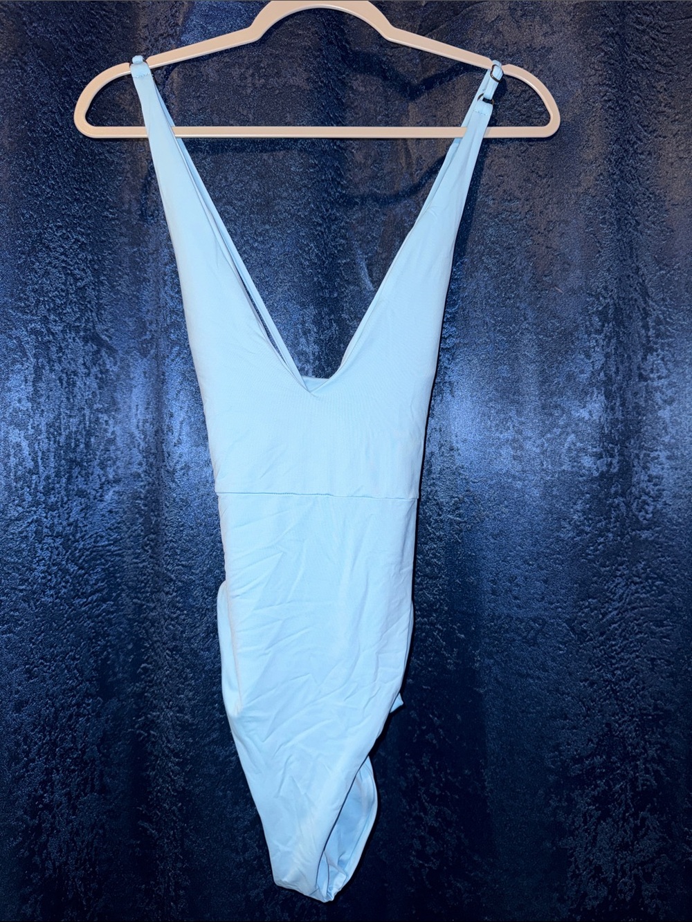 BECCA Pale Blue Deep V One-Piece Swimsuit